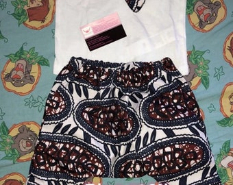 Ensemble t,shirt carte d\u0027Afrique et sarouel wax marron blanc bebe enfant de 9m a 8A
